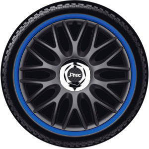 4-Delige J-Tec Wieldoppenset Orden R 13-inch zwart/blauw + chroom ring