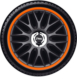 4-Delige J-Tec Wieldoppenset Orden R 13-inch zwart/oranje + chroom ring