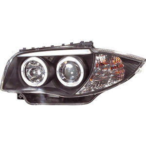 Set Koplampen passend voor BMW 1-Serie E81/E87 2004-2011 - Zwart - incl. Angel-Eyes