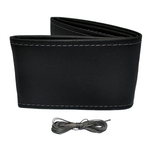 Universele stuurwielhoes Classic - Zwart PVC leder + Grijs stiksel (vetersluiting)