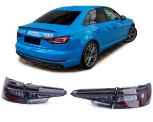 Achterlichten | geschikt voor Audi | A4 15-19 4d sed. / A4 19- 4d sed. / S4 16-18 4d sed. / S4 19- 4 sed. | type B9 / 8W | origineel HELLA | LED | zwart / smoke