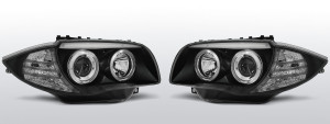 Koplampen Angel Eyes CCFL | geschikt voor BMW 1-serie E81 E82 E87 E88 | Drl-look met xenon look lens | Zwart