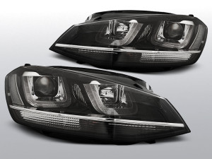 Koplampen Real DRL U-Type | geschikt voor Volkswagen Golf 7 2012- | Dagrijverlichting met xenon look lens | Zwart met chrome bies