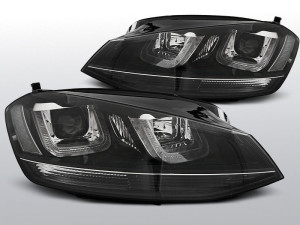 Koplampen Real DRL U-Type | geschikt voor Volkswagen Golf 7 2012- | Dagrijverlichting met xenon look lens | Zwart met zwarte bies