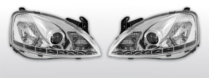 Koplampen LED DRL | geschikt voor Opel Corsa C 2000-2006 | chroom