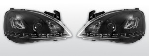 Koplampen LED DRL | geschikt voor Opel Corsa C 2000-2006 | zwart