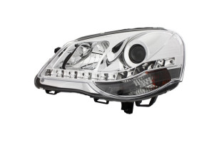 Koplampen LED DRL | geschikt voor Volkswagen Polo 9N3 2005-2009 | met verstelmotor | chroom