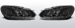 Koplampen Real DRL | geschikt voor Volkswagen Golf VI 2008-2012 | met verstelmotor | zwart