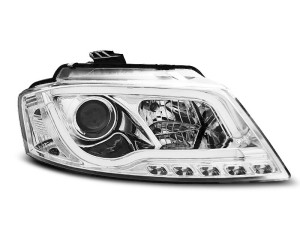 Koplampen | geschikt voor Audi | A3 08-12 3d hat. / A3 Sportback 08-13 5d hat. | 8P | Tube Light | REAL DRL | chroom | 02