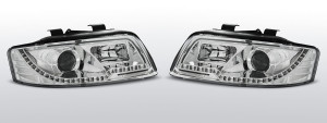 Koplampen Tube Light | geschikt voor Audi A4 B6 2000-2004 | met verstelmotor | LED knipperlicht | chroom