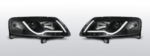 Koplampen Tube Light Real DRL | geschikt voor Audi A6 C6 2004-2008 | zwart