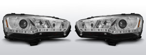 koplampen Devil Eyes | geschikt voor Mitsubishi | Lancer 8 07-11 4d sed. / Lancer 8 Sportback 08-16 5d hat. | chroom