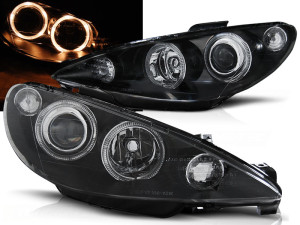 Koplampen Angel Eyes | geschikt voor Peugeot 206 2002-2009 | zwart