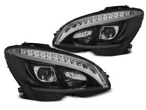 Koplampen | geschikt voor Mercedes-Benz | C-klasse 07-11 4d sed. W204 / C-klasse Estate 07-11 5d sta. | LED | Dynamic Turn signals | Tube Light zwart