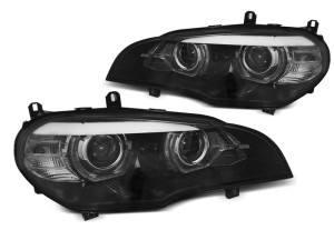 Koplampen | geschikt voor BMW | X5 07-10 5d suv. E70 | Xenon | REAL DRL | zwart