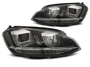 Koplampen | geschikt voor Volkswagen | Golf 12-17 3d hat. VII 5G1 BQ1 BE1 BE2 / Golf 12-17 5d hat. VII 5G1 BQ1 BE1 BE2 / Golf Variant 13-17 5d sta. | LED | REAL DRL | U-Type | Dynamic Turn Signal | zwart
