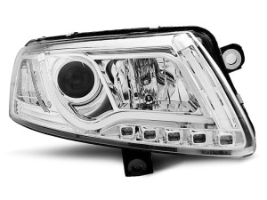 Koplampen | Audi | A6 04-08 4d sed. / A6 06-08 4d sed. / A6 06-08 5d sta. / A6 Avant 05-08 5d sta. | XENON | LED | REAL DRL | Tube Light chroom