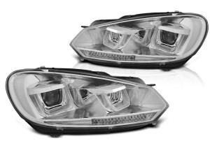 Koplampen | geschikt voor Volkswagen | Golf 08-12 3d hat. / Golf 08-12 5d hat. / Golf Variant 09-13 5d sta. | LED U-Type | REAL DRL | Dynamic Turn Signal | chroom