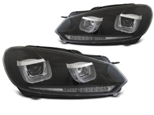 Koplampen | geschikt voor Volkswagen | Golf 08-12 3d hat. / Golf 08-12 5d hat. / Golf Variant 09-13 5d sta. | LED U-Type | REAL DRL | Dynamic Turn Signal | zwart