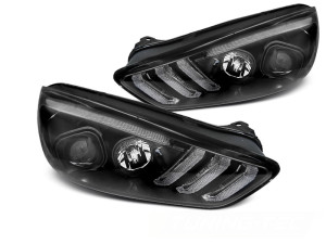 Koplampen | Ford | Focus 14-18 4d sed. / Focus 14-18 5d hat. / Focus Wagon 14-18 5d sta. | LED | REAL DRL | Dynamic Turn Signals | zwart