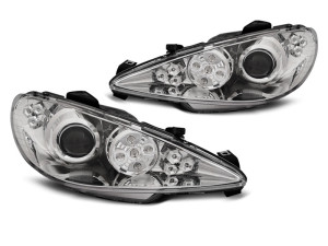 Koplampen | geschikt voor Peugeot | 206 02-09 3d hat. / 206 02-09 5d hat. / 206 CC 01-07 2d cab. / 206 SW 02-07 5d sta. | LED | chroom