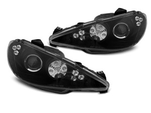 Koplampen | geschikt voor Peugeot | 206 02-09 3d hat. / 206 02-09 5d hat. / 206 CC 01-07 2d cab. / 206 SW 02-07 5d sta. | LED | zwart