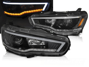 Koplampen | geschikt voor Mitsubishi | Lancer 07-11 4d sed. / Lancer Sportback 08-16 5d hat. | LED | Tube Light | Dynamic Turn Signal | zwart