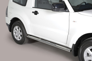 Side Bars | geschikt voor Mitsubishi | Pajero SWB 06-19 3d suv. | rvs zilver Design Side Protection RVS