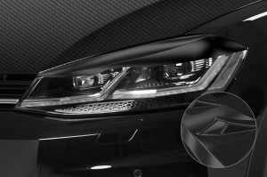 Koplampspoilers | geschikt voor Volkswagen | Golf 17-18 3d hat. VII / Golf 17-20 5d hat. VII | gebogen versie | ABS-kunststof | Glanzend zwart