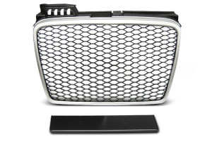 Grille | RS type | Audi A4 B7 2004-2008 | ABS Kunststof | met afdekkapjes | zilver