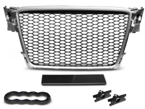 Grille | RS type | Audi A4 B8 2008-2011 | ABS Kunststof | met parkeersensor houders | zilver