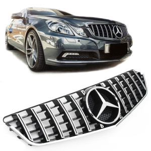 Grill | geschikt voor Mercedes-Benz | E-klasse Cabriolet 10-13 2d cab. / E-klasse Coupé 09-13 2d cou. | C207 / A207 | PANAMERICANA AMG GT-Look | met Mercedes Ster | Glanzend zwart en chroom