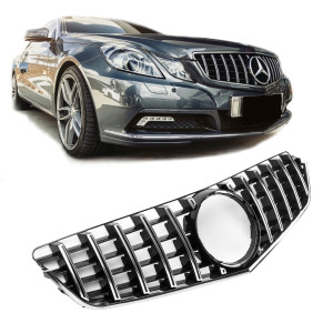 Grill | geschikt voor Mercedes-Benz | E-klasse Cabriolet 10-13 2d cab. / E-klasse Coupé 09-13 2d cou. | C207 / A207 | PANAMERICANA AMG GT-Look | zonder Mercedes Ster | Glanzend zwart en chroom