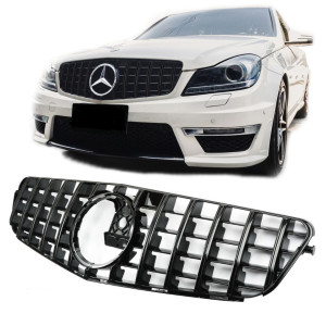 Grill | geschikt voor Mercedes-Benz | C-klasse 07-14 4d sed. W204 / C-klasse Coupé 11-15 2d cou. / C-klasse Estate 07-14 5d sta. | PANAMERICANA GT GT-R - Look | Zonder Mercedes ster Glanzend zwart