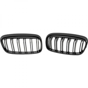 Nieren | geschikt voor BMW | 2-serie Active Tourer 14-18 5d mpv. F45 / 2-serie Gran Tourer 15-18 5d mpv. F46 | M-Look | Dubbele Spijlen | mat zwart | 01