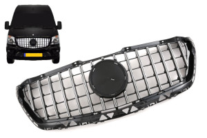 Grill | geschikt voor Mercedes-Benz | Sprinter Combi 2013-2018 4d bus | W906 | PANAMERICANA AMG GT Look | zwart/chroom | 01