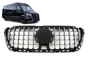 Grill | geschikt voor Mercedes-Benz | Sprinter 2018+ 4d bus | W907 / W910 | PANAMERICANA AMG GT Look | zwart/chroom | 01