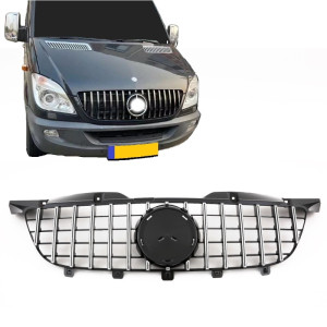 Grill | geschikt voor Mercedes-Benz | Sprinter Combi 2008-2012 4d bus | W906 | pre-facelift | PANAMERICANA AMG GT Look | zwart chroom | 01