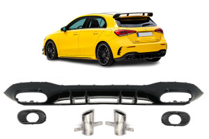Diffuser | geschikt voor Mercedes-Benz | A-klasse | 18-22 5d hat. W177 | 22+ 5d hat. W177 facelift | A35-Look | Aerodynamic Night pakket | DER | chroom | 02