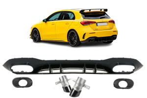 Diffuser | geschikt voor Mercedes-Benz | A-klasse | 18-22 5d hat. W177 | 22+ 5d hat. W177 facelift | A35-Look | Aerodynamic Night pakket | DER | Zwart | 01