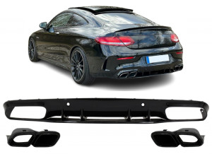 Diffuser | geschikt voor Mercedes-Benz | C-klasse Coupé 15-18 2d cou. C205 / C-klasse Cabriolet 16-18 2d cab. A205 | C63 AMG-Look | Aerodynamic Night pakket | zwart | 01