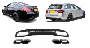 Diffuser | geschikt voor Mercedes-Benz | C-klasse 14-18 4d sed. W205 / C-klasse Estate 14-18 5d sta. S205 | NIET AMG-line | C63 AMG-Look | chroom | 02
