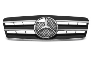 Grill | geschikt voor Mercedes-Benz | CLK-klasse 97-99 2d cou. / CLK-klasse 99-02 2d cou. / CLK-klasse Cabriolet 98-99 2d cab. / CLK-klasse Cabriolet 99-03 2d cab. | W208 | CL-Style | ABS Kunststof zwart en chroom Glanzend