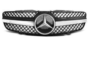 Grill | geschikt voor Mercedes-Benz | SL-klasse 01-06 2d cab. | R230 | CL63-Style | ABS Kunststof zwart en chroom Glanzend