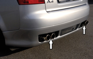 Rieger einddemper, li./re. Typ 12, Audi A4 (8E) alleen 2WD | A4 (8E) Type B6: 11.00-10.04 - Avant, Lim. | stuk rvs | Rieger Tuning