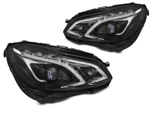 Koplampen | geschikt voor Mercedes-Benz | E-klasse 13-16 4d sed. / E-klasse Estate 13- 5d sta. | LED | REAL DRL | zwart