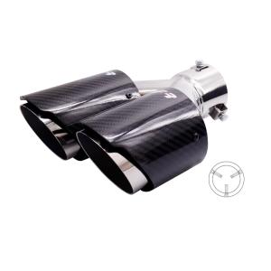 Simoni Racing Uitlaatsierstuk Dubbel Rechts Rond/Schuin RVS & Carbon - Ø92xL215-230mm - Montage ->40-63mm