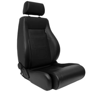 Sportstoel 'Retro II' - Zwart Kunstleder + Zilveren stiksels - Dubbelzijdig verstelbare rugleuning - incl. sledes