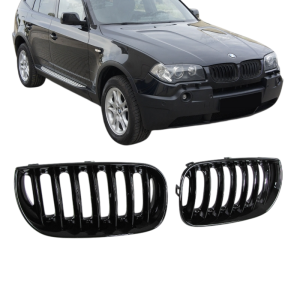 Grillen set| Nieren | geschikt voor BMW X3 | E83 LCI 5d suv | 2006-2010 | Glanzend zwart