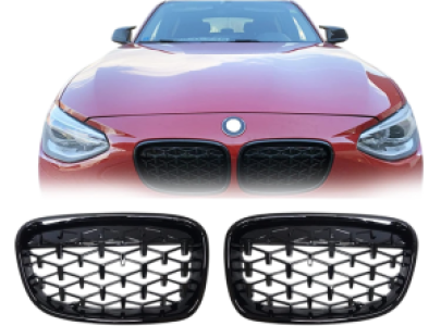 Grillen set | Nieren | BMW 1-serie F20 F21 | 2011-2014 | Glanzend zwart Diamond